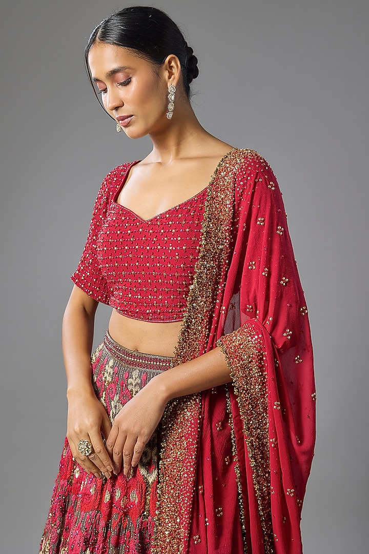 Red Chiffon Bridal Lehenga Set by Nakul Sen at Pernia's Pop Up Shop