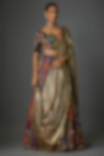 Navy Silk Chiffon Thread Embroidered Bridal Lehenga Set by Nakul Sen at Pernia's Pop Up Shop