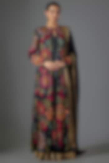 Navy Chiffon Thread Embroidered Jacket Set by Nakul Sen at Pernia's Pop Up Shop