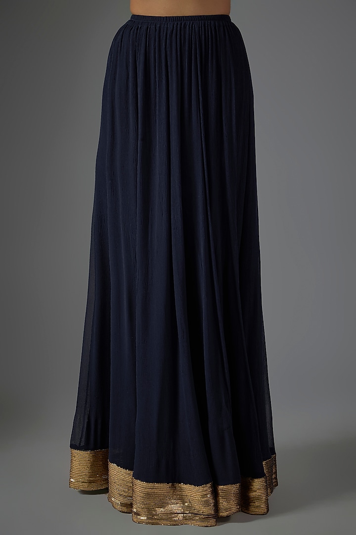 Navy Chiffon Thread Embroidered Jacket Set by Nakul Sen at Pernia's Pop Up Shop