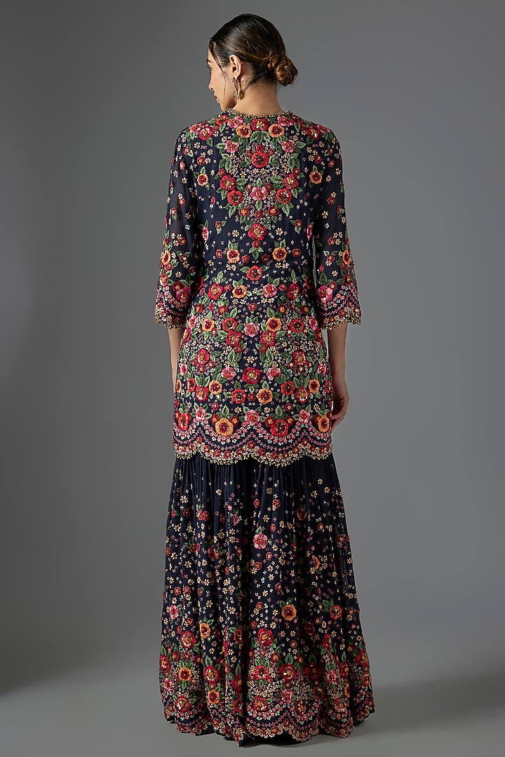 Navy Chiffon Thread Embroidered Gharara Set by Nakul Sen at Pernia's Pop Up Shop