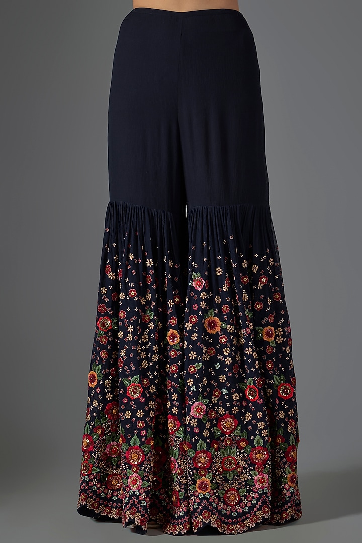 Navy Chiffon Thread Embroidered Gharara Set by Nakul Sen at Pernia's Pop Up Shop