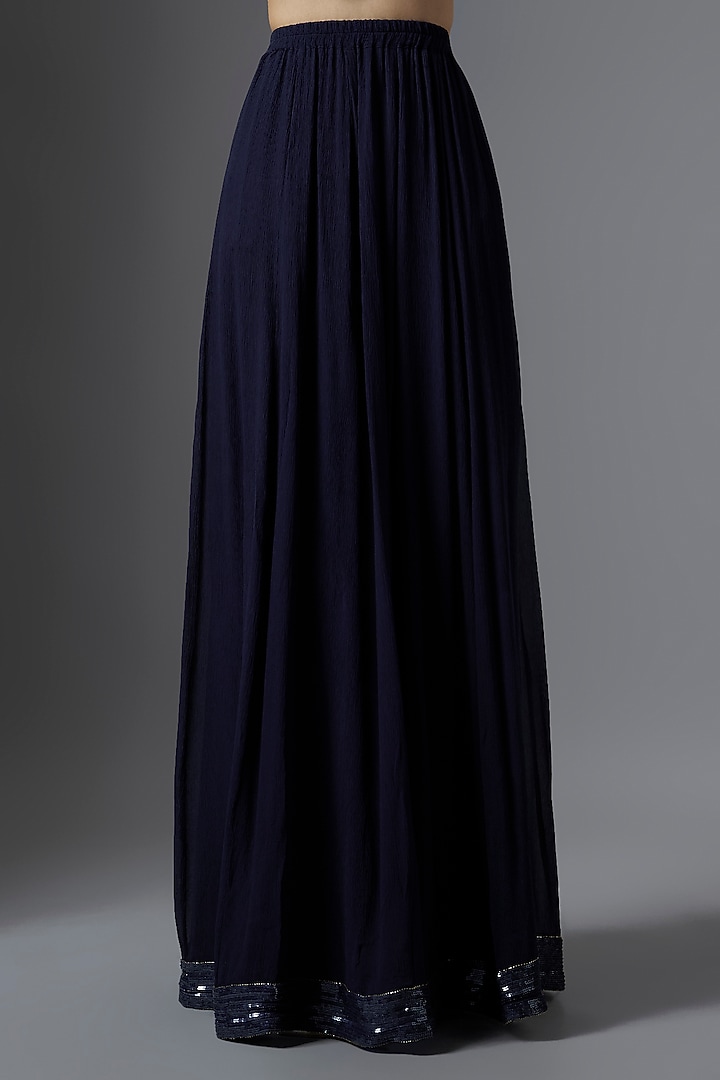 Navy Blue Chiffon Thread Embroidered Jacket Set by Nakul Sen at Pernia's Pop Up Shop