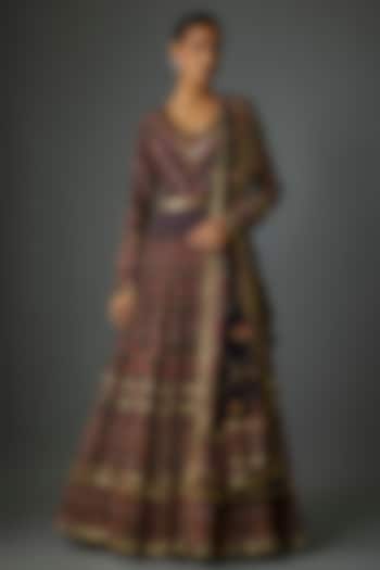 Navy Chiffon Thread Embroidered Bridal Anarkali Set by Nakul Sen at Pernia's Pop Up Shop