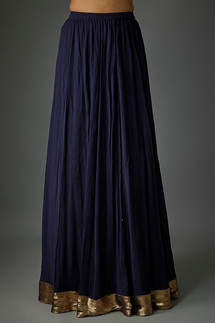 Navy Chiffon Thread Embroidered Bridal Anarkali Set by Nakul Sen at Pernia's Pop Up Shop