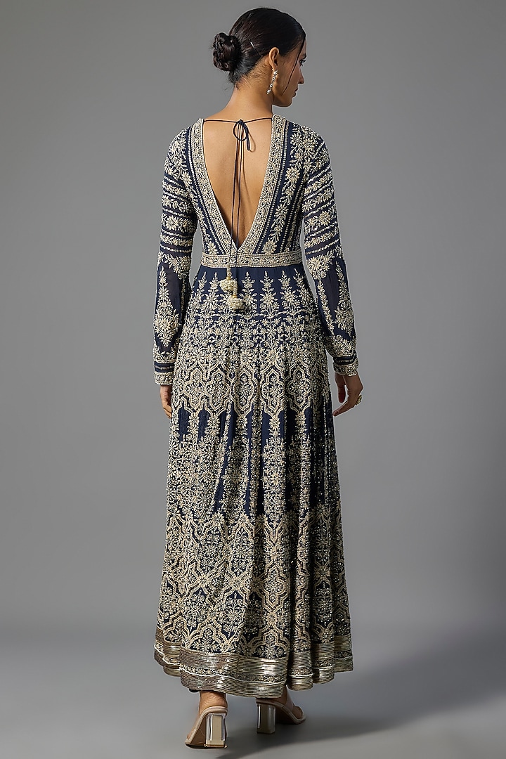 Navy Chiffon Bridal Anarkali Set by Nakul Sen at Pernia's Pop Up Shop