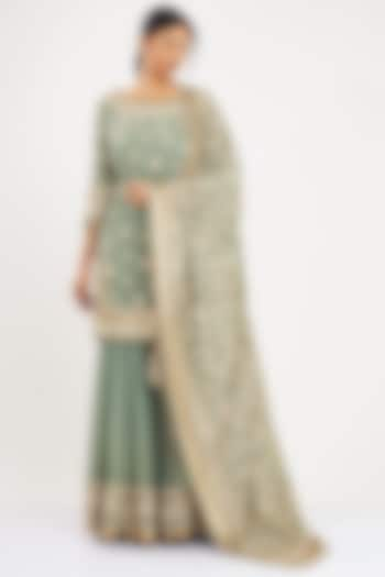 Sea Green Embroidered Sharara Set by Nakul Sen at Pernia's Pop Up Shop