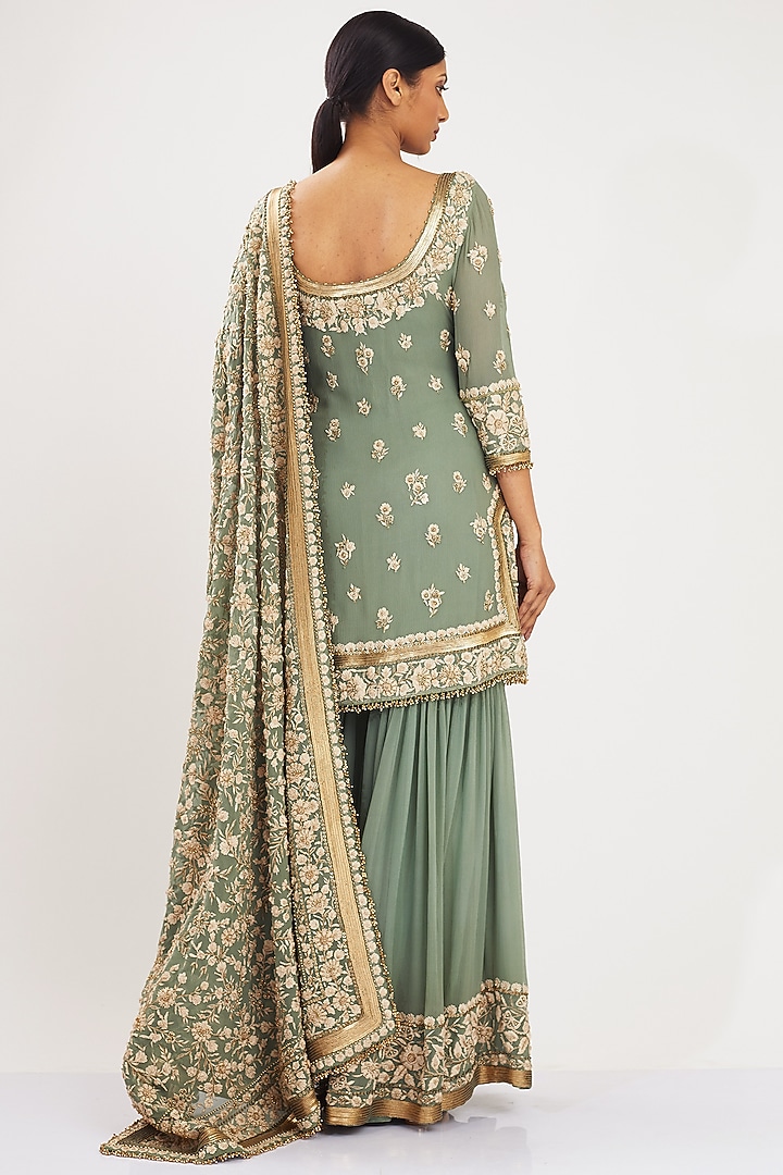 Teal Green Embroidered Sharara Set main image 1