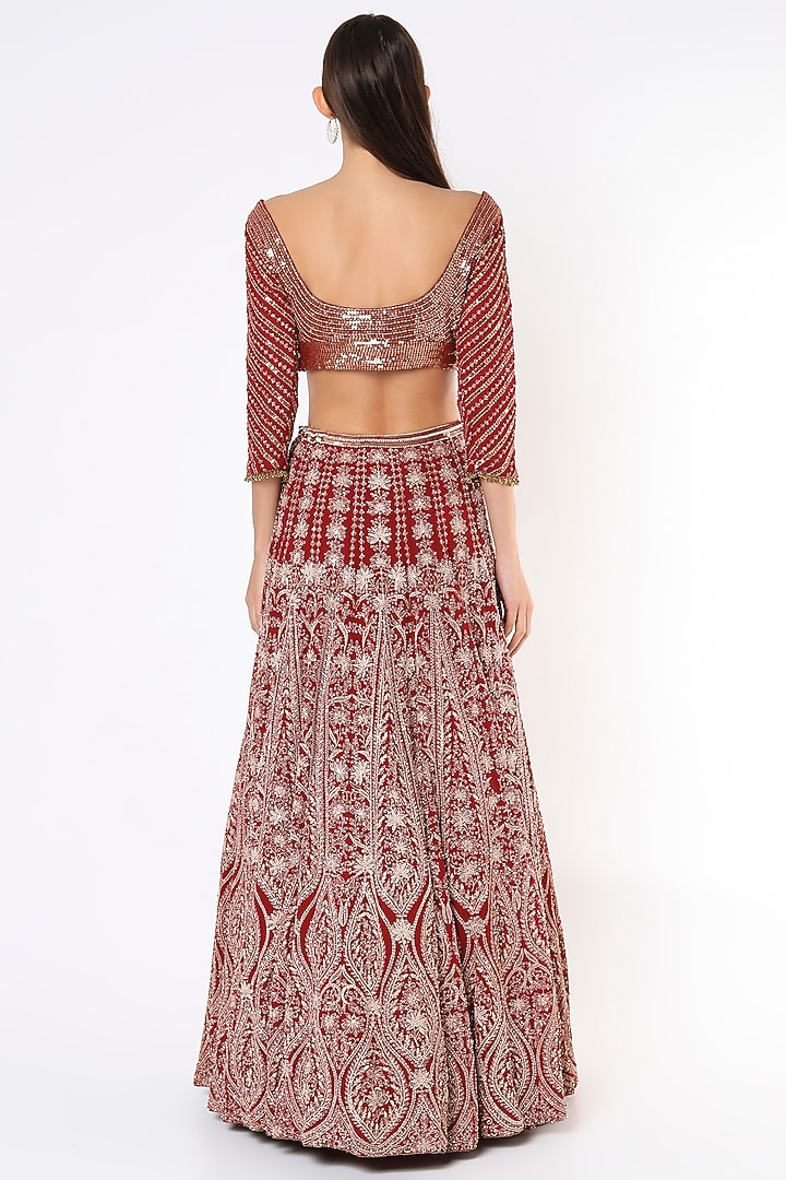 Red Chiffon Embroidered Bridal Lehenga Set by Nakul Sen at Pernia's Pop Up Shop