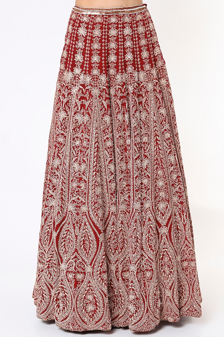 Red Chiffon Embroidered Bridal Lehenga Set by Nakul Sen at Pernia's Pop Up Shop