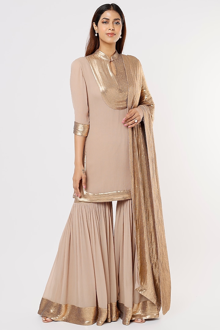 Beige Sharara Set With Sequins Work by Nakul Sen at Pernia's Pop Up Shop