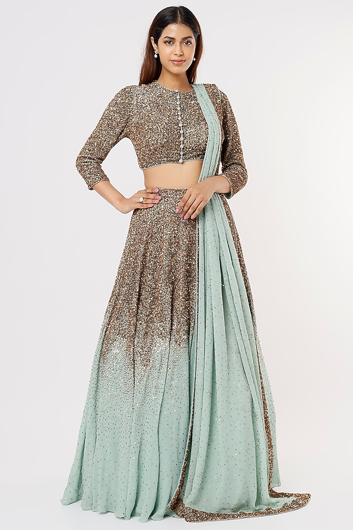 Porcelain Blue Bridal Lehenga Set With Sequins Work by Nakul Sen at Pernia's Pop Up Shop