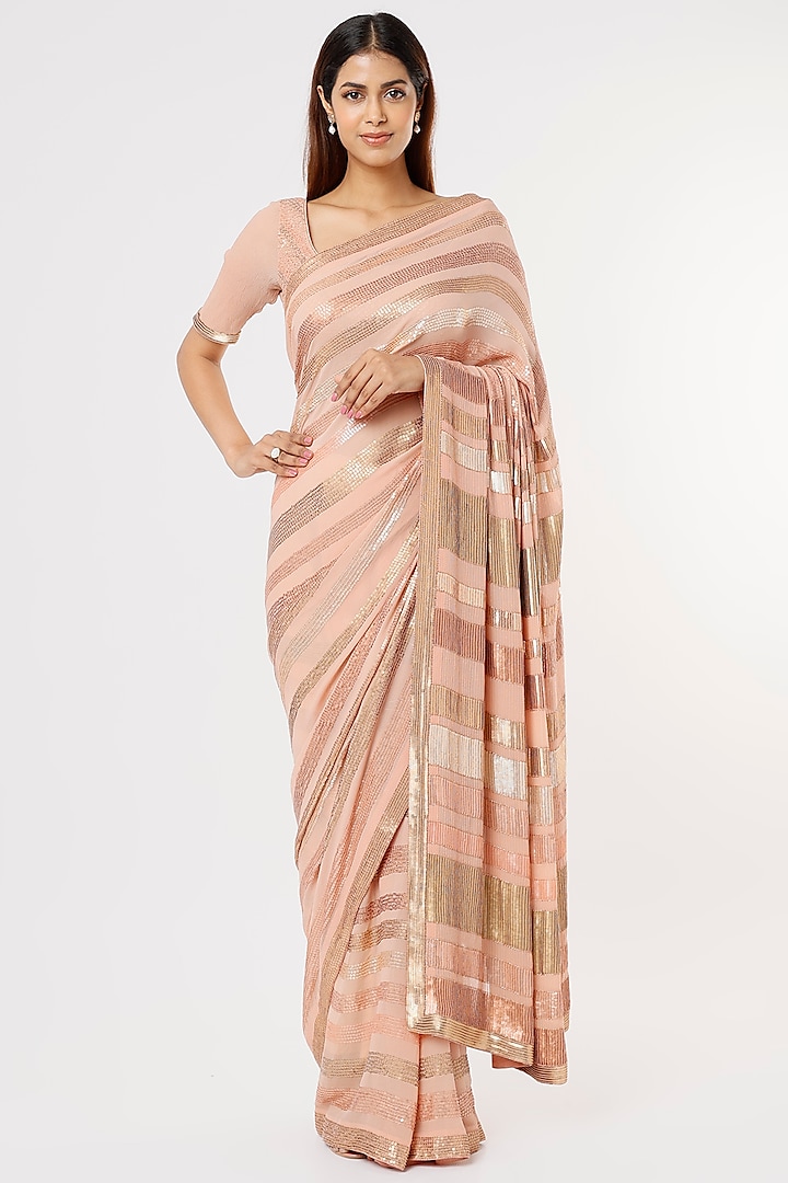 Blush Pink Embroidered Saree Set by Nakul Sen