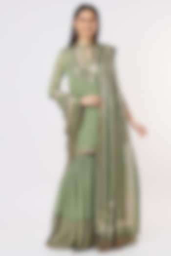 Pista Green Chiffon Bridal Sharara Set by Nakul Sen at Pernia's Pop Up Shop