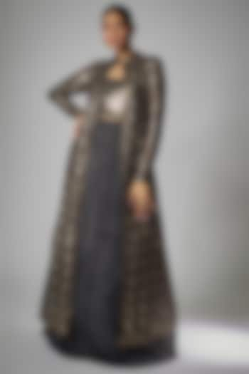 Black Chiffon Embroidered Jacket With Gown by Nakul Sen at Pernia's Pop Up Shop