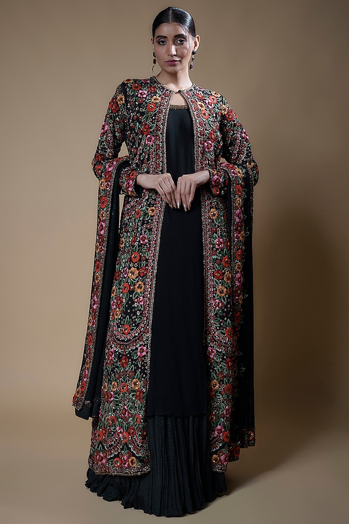 Black Chiffon Embroidered Jacket Set by Nakul Sen at Pernia's Pop Up Shop