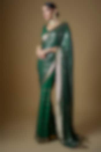 Emerald Chiffon Embroidered Saree Set by Nakul Sen