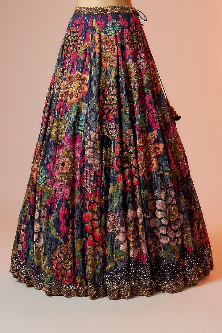 Navy Blue Chiffon Embroidered Bridal Lehenga Set by Nakul Sen at Pernia's Pop Up Shop