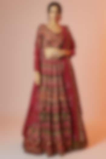 Red Chiffon Sequins Embroidered Bridal Lehenga Set  by Nakul Sen at Pernia's Pop Up Shop