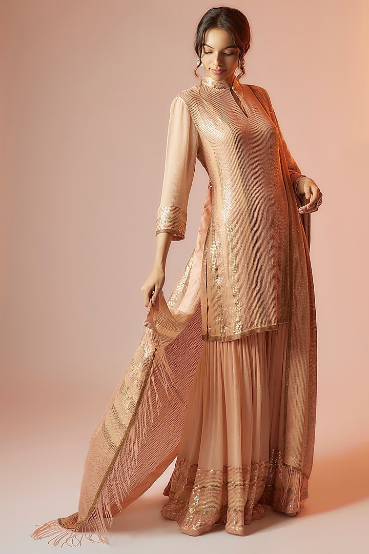 Blush Pink Silk Chiffon Sharara Set by Nakul Sen at Pernia's Pop Up Shop