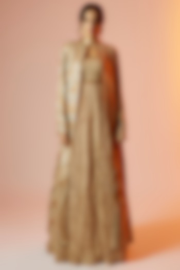 Beige Chiffon Jacket Set by Nakul Sen at Pernia's Pop Up Shop