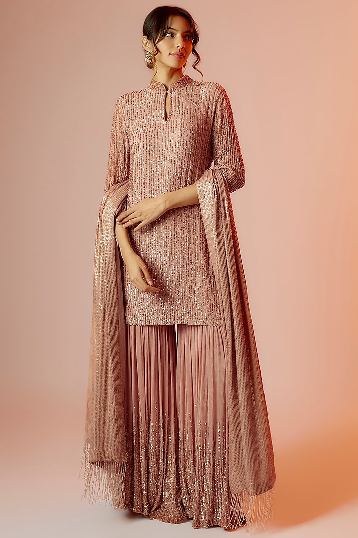 Blush Pink Silk Chiffon Sharara Set by Nakul Sen at Pernia's Pop Up Shop