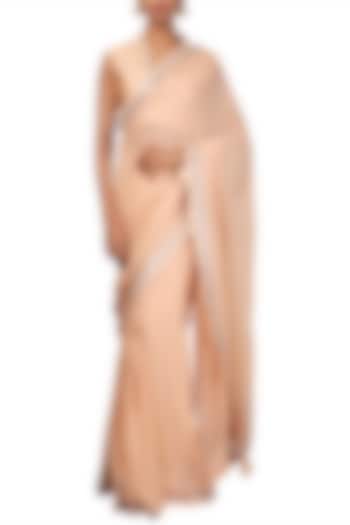 Caramel-Colored Georgette Dabka Embroidered Party Wear Saree Set by Nikasha at Pernia's Pop Up Shop