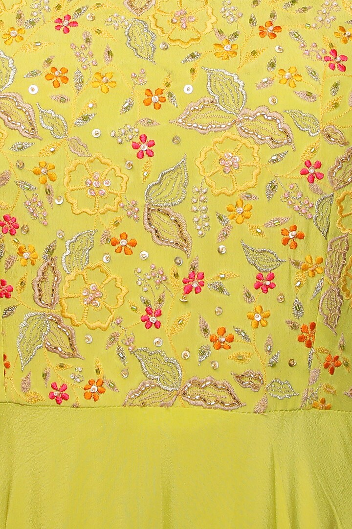 Lime Green Embroidered Kalidar Kurta Set by Nikasha at Pernia's Pop Up Shop