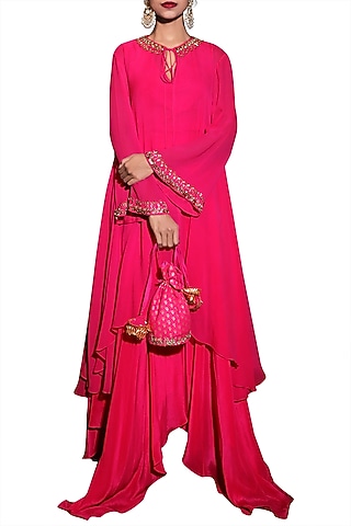 Rani Pink Embroidered Tunic With Pants by Nikasha