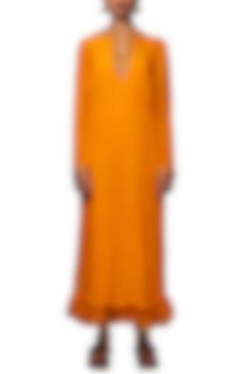 Lilly Ochre Embroidered Kurta With Cropped Pants by Nikasha at Pernia's Pop Up Shop