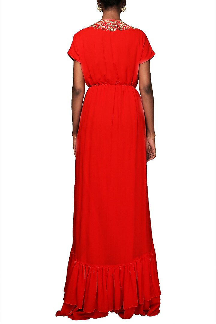 Coral Embroidered Kaftan Vacation Dress by Nikasha at Pernia's Pop Up Shop