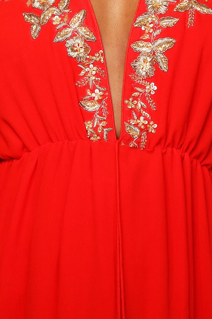 Coral Embroidered Kaftan Vacation Dress by Nikasha at Pernia's Pop Up Shop