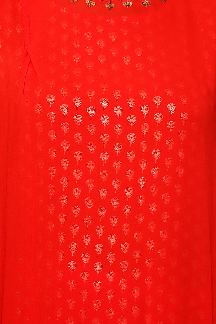 Coral Embroidered Kaftan With Hand Painted Inner & Cowl Skirt by Nikasha at Pernia's Pop Up Shop