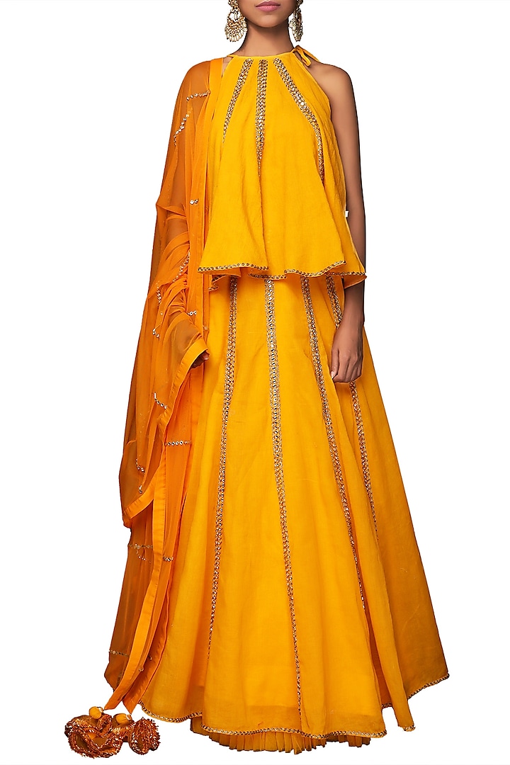 Yellow Embroidered Wedding Lehenga Set by Nikasha at Pernia's Pop Up Shop