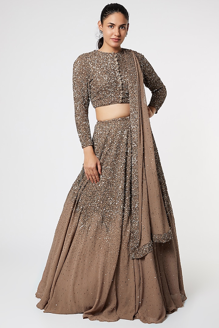 Mouse Sequins Embroidered Lehenga Set by Nakul Sen