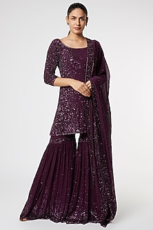 Purple Sequins Sharara Set by Nakul Sen-SEQUINS