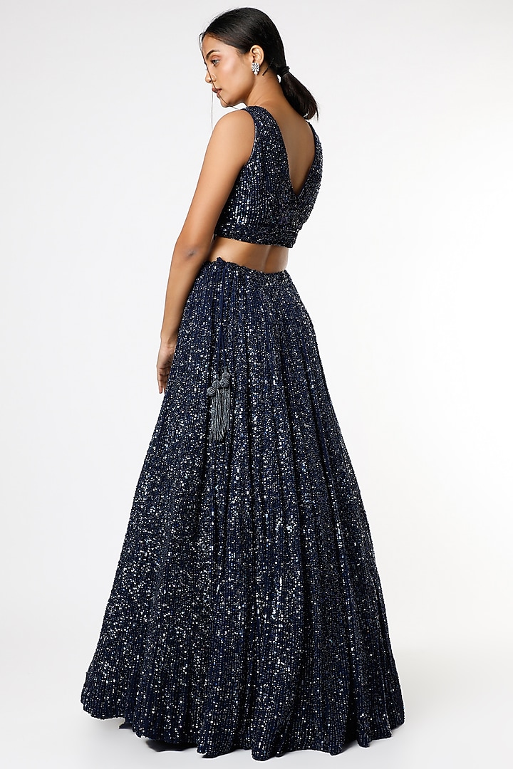 Navy Blue Sequins Embroidered Bridal Lehenga Set by Nakul Sen at Pernia's Pop Up Shop