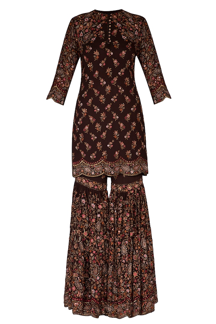 Brown Jamawar Paisley Sharara Set by Nakul Sen at Pernia's Pop Up Shop