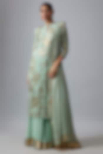 Porcelain Blue Chiffon Sequins Embroidered Sharara Set by Nakul Sen