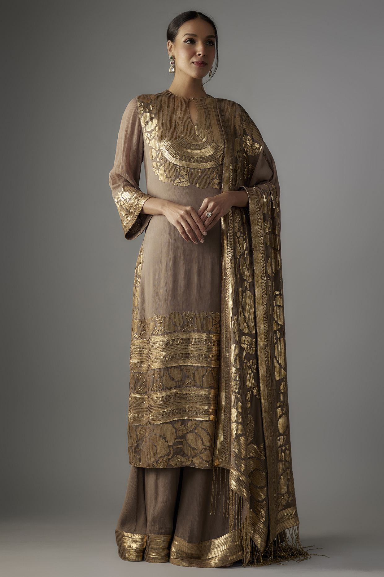 Mouse Chiffon Sequins Embroidered Bridal Sharara Set by Nakul Sen at Pernia's Pop Up Shop