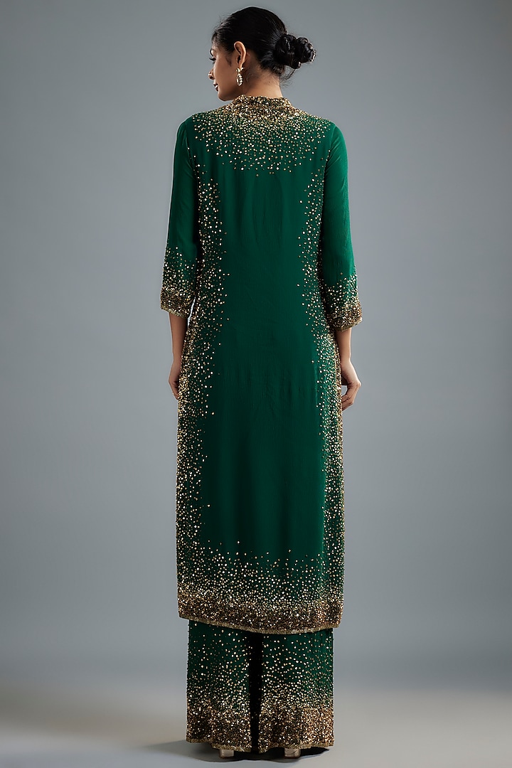 Emerald Chiffon Sequins Embroidered Kurta Set by Nakul Sen at Pernia's Pop Up Shop