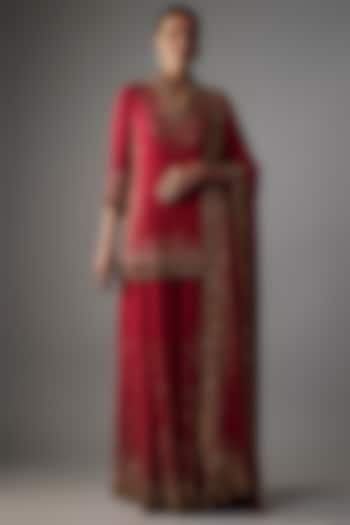 Red Chiffon Sequins Embroidered Bridal Sharara Set by Nakul Sen at Pernia's Pop Up Shop