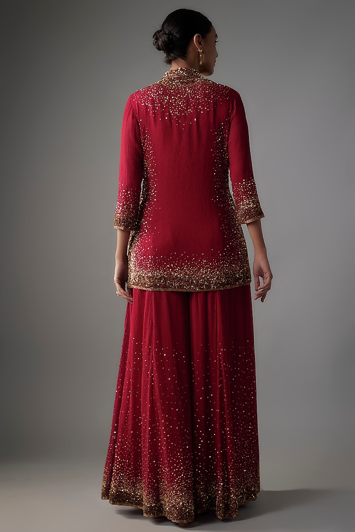 Red Chiffon Sequins Embroidered Bridal Sharara Set by Nakul Sen at Pernia's Pop Up Shop