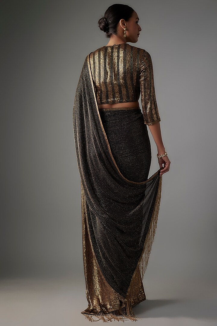 Black Chiffon Sequins Embroidered Bridal Saree Set by Nakul Sen at Pernia's Pop Up Shop