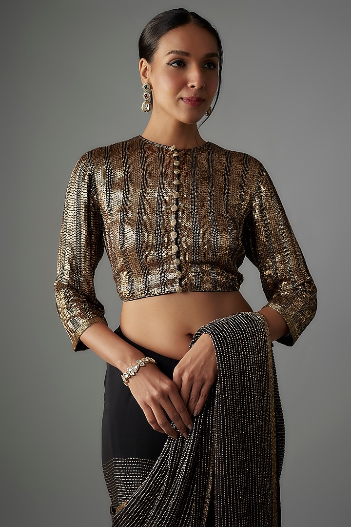 Black Chiffon Sequins Embroidered Bridal Saree Set by Nakul Sen at Pernia's Pop Up Shop