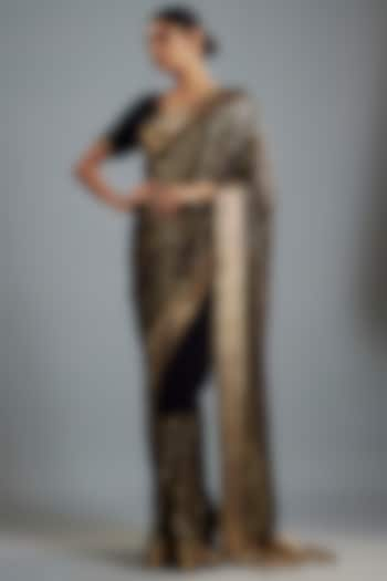 Black Chiffon Sequins Embroidered Saree Set by Nakul Sen