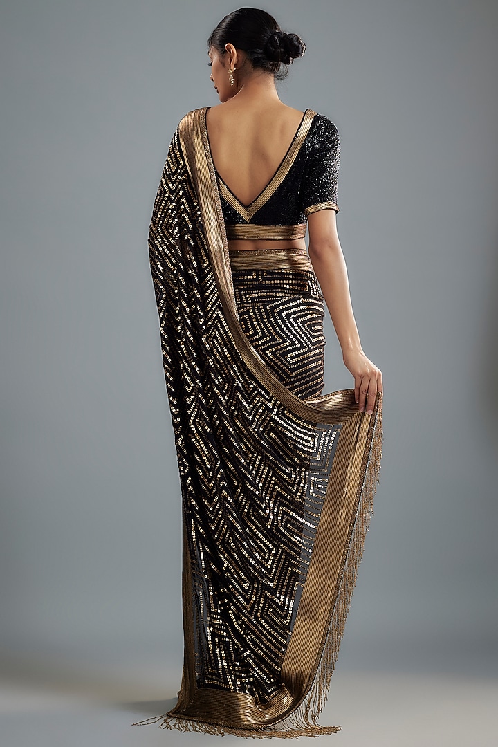 Black Chiffon Sequins Embroidered Bridal Saree Set by Nakul Sen at Pernia's Pop Up Shop