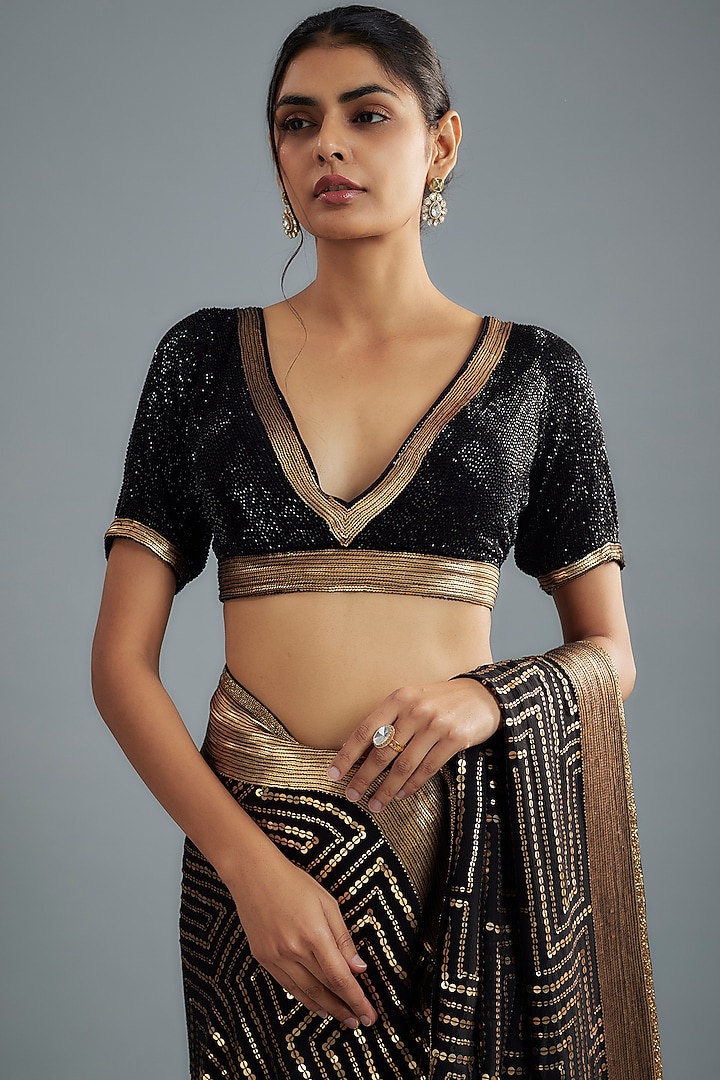 Black Chiffon Sequins Embroidered Bridal Saree Set by Nakul Sen at Pernia's Pop Up Shop