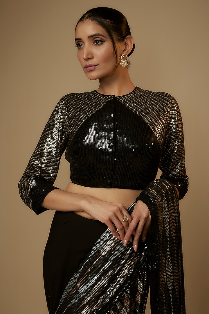 Black Chiffon Sequins Embroidered Bridal Saree Set by Nakul Sen at Pernia's Pop Up Shop