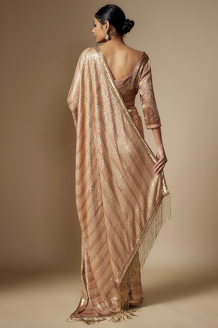 Kadambari Pink Chiffon Sequins Embroidered Bridal Saree Set by Nakul Sen at Pernia's Pop Up Shop